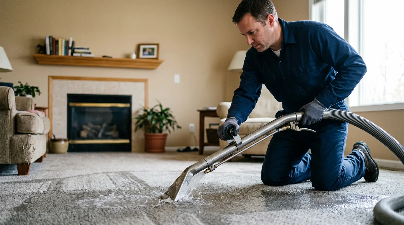 Water damage restoration technician working near Benedict, KS